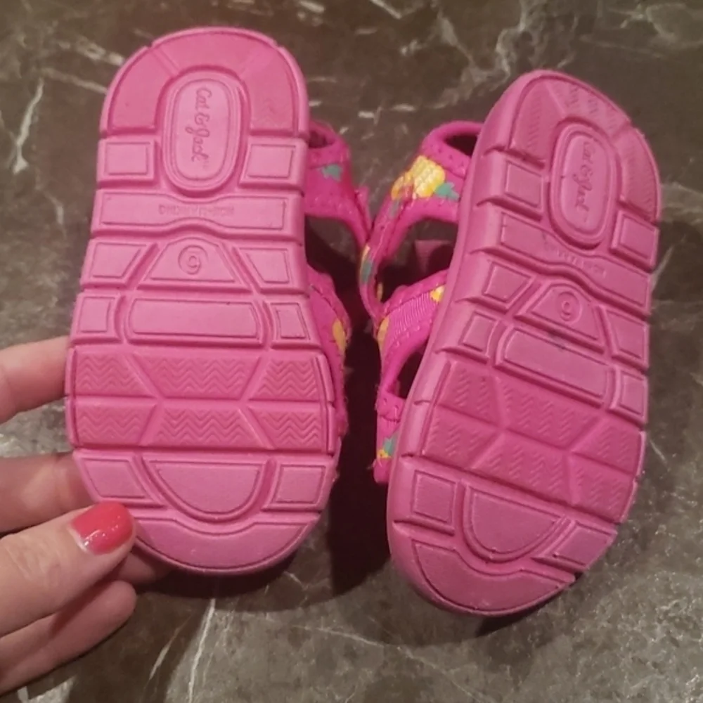 Cat & Jack Toddler Baby‎ Girls Pink Florida Pineapple Hook & Loop Sandals Size 5